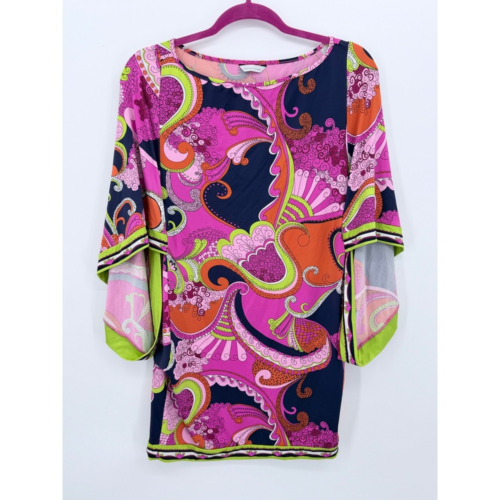 Trina Turk Swim Cover Up Dress Small Colorful Paisley Kaftan V Neck Multicolor